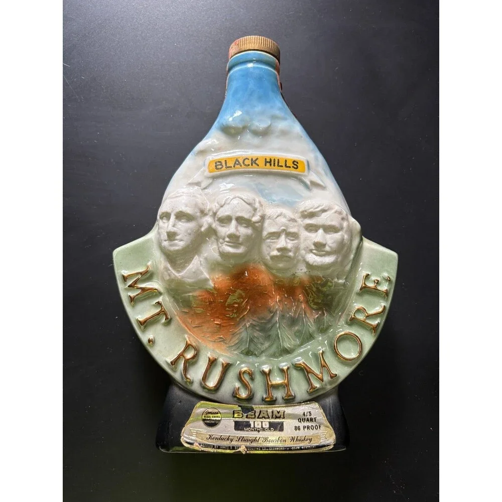 1969 Mt Rushmore Black Hills Jim Beam Whiskey Decanter Liquor Empty Bottle